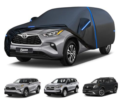 Kayme SUV Car Cover Custom Fit for Toyota Highlander, Nissan Pathfinder, Honda Pilot, Windproof Upgraded & 100% Waterproof. All-Weather Full Exterior Cover Rain Sun Snow Protector with Door Zipper. - size: Fit for Toyota Highlander,Honda Pilot,Pathfinder