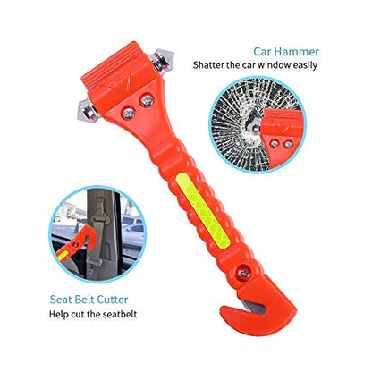 2 PCS Go DeCho Car Safety Hammer Emergency Escape Tool with Seat Belt Cutter and Vehicle Window Glass Breaker with Light Reflective Tape