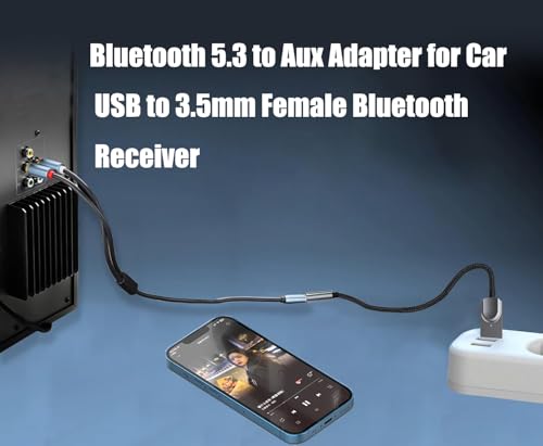 Bluetooth 5.3 to Aux Adapter for Car,USB 3.5mm Female BT Receiver,Aux to Bluetooth Adapter,Compatible with Wired Speaker,for Hands-Free Call,Voice Navigation,Music - size: m02