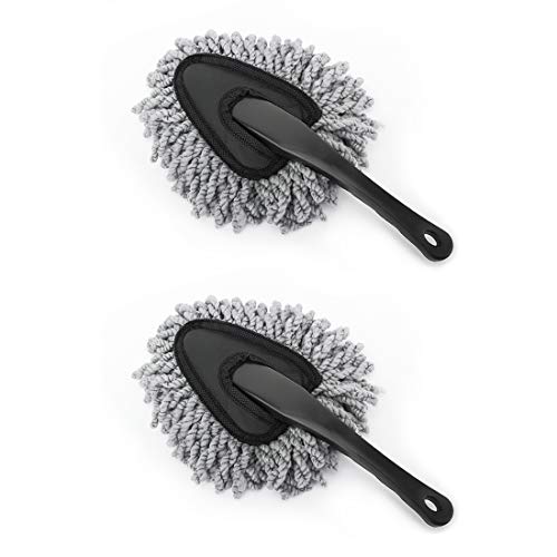 MoKo Car Duster, 2 Pack Super Soft Microfiber Dash Duster Detail Brush Set Interior Exterior Cleaning Dusting and Washing Tool for Car Motorcycle Automotive Dashboard Air Vents - Gray
