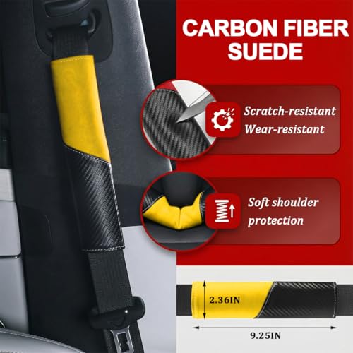 2PCS Car Seat Belt Cover, Soft Carbon Fiber Suede Breathable Vehicle Seat Strap Shoulder Cushion, Comfortable Automotive Interior Seatbelt Mat Pad, Universal for SUV Van RV (Black/Yellow) - color: Black/Yellow