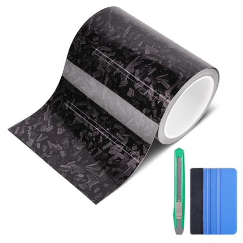 Lypumso Gloss Forged Carbon Fiber Vinyl Wrap Tape 6" x 20ft - with Tool Kit for Chrome Delete, Door Sill Protector, Car Trim Blackout DIY Auto Detailing (Black) - color: Black, size: 6inch x 20ft