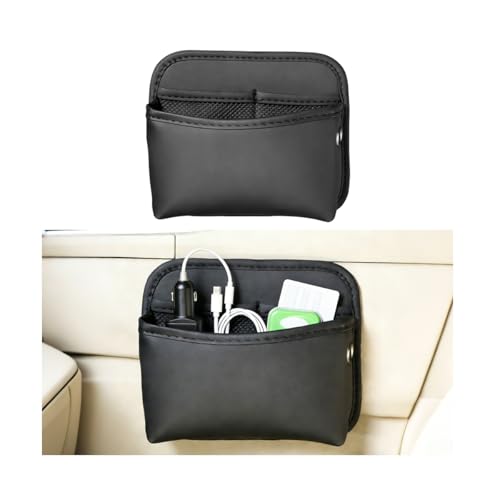 Mandark Car Seat Side Pocket Organizer, Multipurpose Leather Vehicle Door Console Storage Bag with Cable Port, Auto Seat Side Organizer Pocket for Storing Phones Keys Wallets, Universal Fit (Black) - color: Black