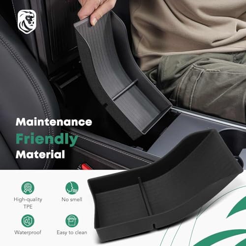 YHTAUTO Center Console Organizer Tray Fit for Tesla Model 3 2021-2023 Model Y 2021-2024, TPE Center Armrest Lower Bottom Storage Box with Non-slip - Matt Black - color: Center Armrest Lower Bottom