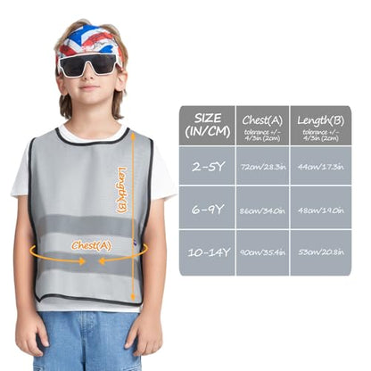 A-SAFETY kids High Vis Reflective construction Safety vest - color: Grey, size: 6-9Year