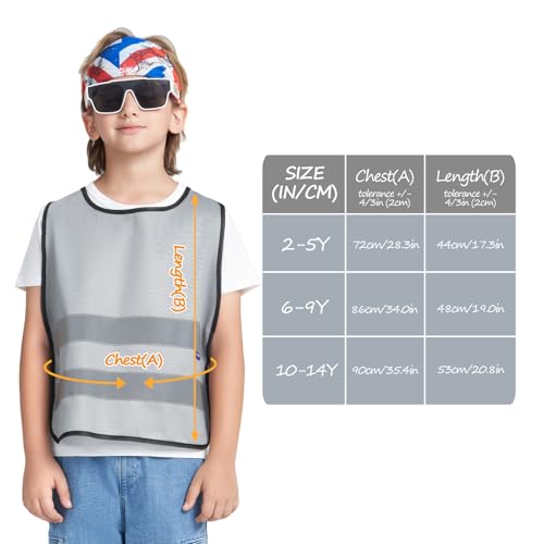A-SAFETY kids High Vis Reflective construction Safety vest - color: Grey, size: 10-14Year