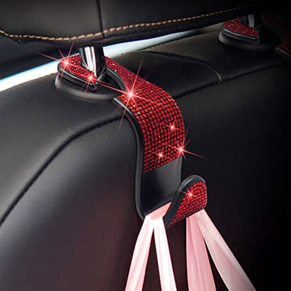 Car Purse Hook Bling Car Headrest Hook for Women Girls, 4 Packs Auto Back Seat Hangers Rear Headrest Hooks for Purse, Bag, Handbag, Grocery (Red) - color: Red