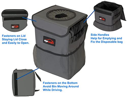 EPAuto Waterproof Car Trash Can with Lid and Storage Pockets, 2.5 Gallon Leakproof, Dark Gray - color: Dark Grey