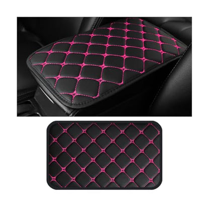 HZEL Car Center Console Cushion Pad, PU Leather Vehicle Armrest Protection Cover, Waterproof Automotive Interior Arm Rest Seat Box Mat Accessories, Universal for SUV, Sedan, Truck (Black/Rose Red) - color: Black/Rose Red