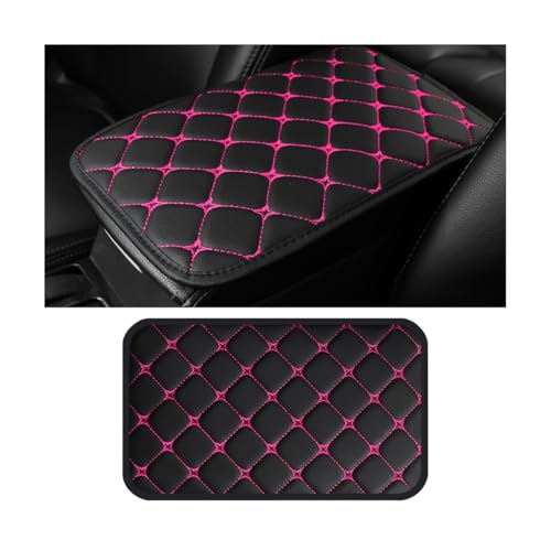 HZEL Car Center Console Cushion Pad, PU Leather Vehicle Armrest Protection Cover, Waterproof Automotive Interior Arm Rest Seat Box Mat Accessories, Universal for SUV, Sedan, Truck (Black/Rose Red) - color: Black/Rose Red