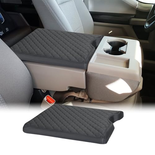 Xaido Center Console Cover Compatible with 2015-2024 2025 Ford F150 & 2017-2025 F250 F350 F450 with 40/20/40 Jump Seat, Leather Armrest Protector Pad (Jump Seat Only) - color: Black, size: for 2015-2025 F150 Jump Seat Console
