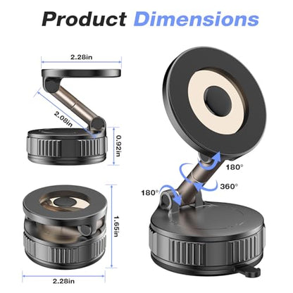 Vooii Phone Holders for Your Car for Magsafe (130+LB Strongest Ever Suction & 3000gf Magnetic) 360° Adjustable Vacuum Car Phone Mount, Car Phone Holder for iPhone 17 Pro Max 16 15 14 13 12 Air Plus - color: Black