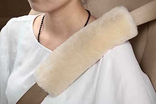 U&M 2cs/Pack High-Density Fluffy Wool Auto Seat Belt Cover for Adult Youth Kid Toddlers -Soft Warm Car, Truck, SUV, Camera Backpack Strap Shoulder Pad - color: pearl
