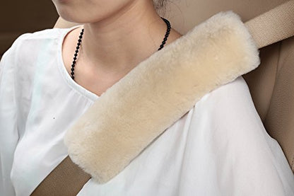 U&M 2cs/Pack High-Density Fluffy Wool Auto Seat Belt Cover for Adult Youth Kid Toddlers -Soft Warm Car, Truck, SUV, Camera Backpack Strap Shoulder Pad - color: pearl