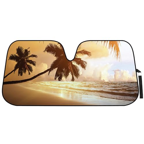 BDK Golden Sunset Beach Front Windshield Sun Shade Accordion Folding Cute Car Window Shades for Truck & Car Sunshade Shield for Sun UV Rays - Visor Protector Keeps Your Vehicle Cool - 58 x 27 inches - color: Golden Sunset Beach