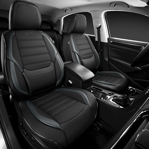 Skechers MAX Cushioning Seat Covers,Memory Foam Leather Car Seat Covers,Waterproof Car Seat Protector Front Seats,Car Seat Cushion Airbag Automotive Universal Fit for Most Cars,Vans,Trucks,SUV,Grey - color: Black and Grey, size: Front Seats Coverage
