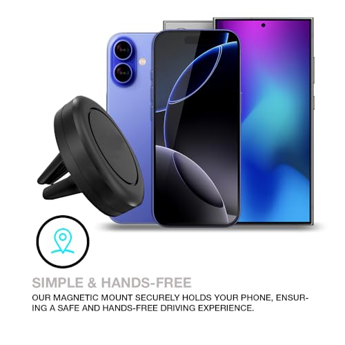 Universal Smartphone Holder - Air Vent Magnetic Car Mount (4 Pack Black) Compatible with iPhone 12/13/14/15/16 & Galaxy LG Android Cell Phone