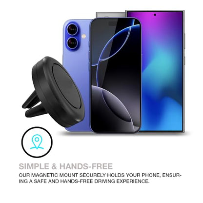 Universal Smartphone Holder - Air Vent Magnetic Car Mount (4 Pack Black) Compatible with iPhone 12/13/14/15/16 & Galaxy LG Android Cell Phone