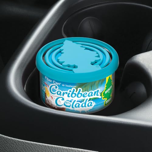 LITTLE TREES Car Air Freshener | Fiber Can Provides Long Lasting Scent for Auto or Home | Recycled Fiber | Caribbean Colada, 4 Air Fresheners - color: Caribbean Colada
