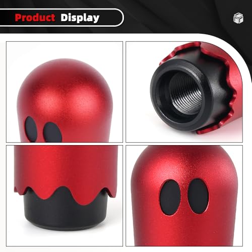 Ghost Shift Knob, Aluminum Weighted Automotive Gear Shift Manual knobs Lever with 3 Threaded Adapters M8 M10 M12 x 1.25, Universal for Vehicle Funny Cool Spooky Car Accessories (Red) - color: Red