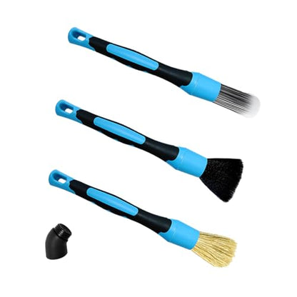 3PCS Car Detailing Brush Set, Ultra Soft Scratch-Free Boar Hair Detailing Brushes with Elbow, Auto Interior Exterior Cleaning Tool for Wheel Air Vent Leather Seat, Universal Fit (Blue) - color: Blue