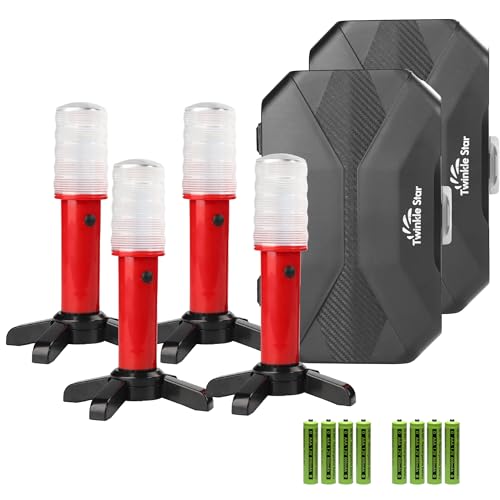 Twinkle Star Emergency Roadside Flares Kit LED Safety Strobe Road Warning Light Highway Beacon Alert Flare with Magnetic Base, Detachable Stand, Solid Storage Case (Set of 4) New - color: Red, size: 4 Sets