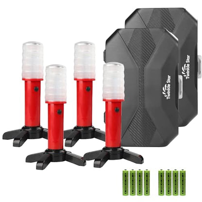 Twinkle Star Emergency Roadside Flares Kit LED Safety Strobe Road Warning Light Highway Beacon Alert Flare with Magnetic Base, Detachable Stand, Solid Storage Case (Set of 4) New - color: Red, size: 4 Sets