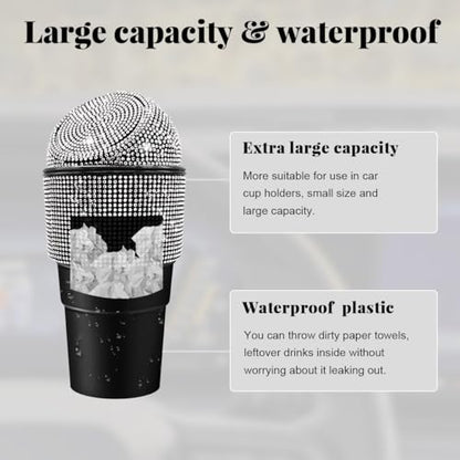 Yourkar Bling Car Trash Can with Lid, Sparkling Crystal Auto Garbage Can with Leak-Proof Lid, Multipurpose Waterproof Trash Bin for Automotive Home Office Kitchen Bedroom (White) - color: White