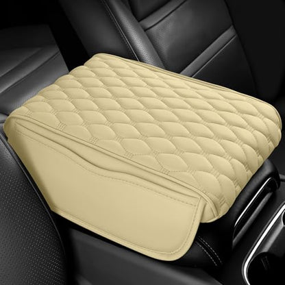wuyaoyao Car Center Console Cover, 12.13"×8.66"×3.74" Leather Car Armrest Cover with with 2 Side Pockets, Memory Foam Soft Auto Armrest Cushion Pad, Universal Vehicle Arm Rest Protector (Beige) - color: Beige