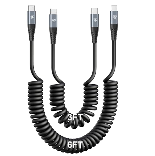 KIYODA USB C to USB C Cable [3FT+6FT], 2Pack Coiled USB C Charger Cable for Car, Type C Fast Charging Cable Compatible with iPhone 17/16/ 15/Plus/Pro/Pro Max/MacBook Pro 2020/Samsung Galaxy S23 - color: Black, size: 3FT+6FT