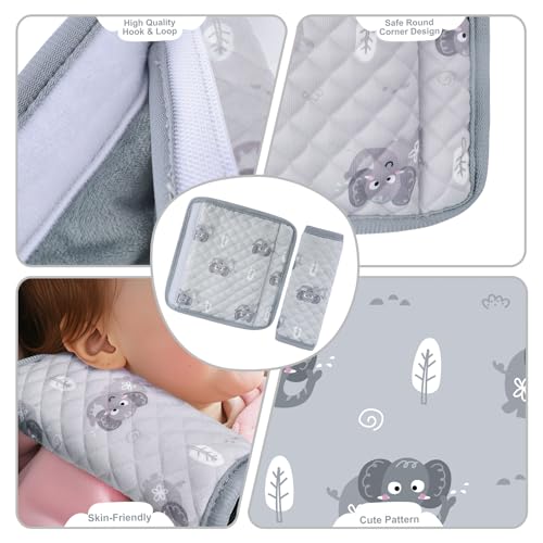 INFANZIA Car Seat Strap Covers for Infants Babies, Soft Carseat Shoulder Pads for Kids, Double-Sided Use Seatbelt Cushion Covers for Stroller, Pushchair & High Chair (Gray) - color: Gray