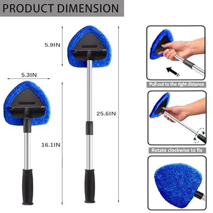 Car Windshield Cleaning Tools, Expandable Car Window Cleaner kit with 4 Reusable Microfiber Pads, 2 Spray Bottles, Windshield Cleaning Wand Tool, Auto Interior Dust Brush, for Trucks, SUVs, RVs etc - color: blue