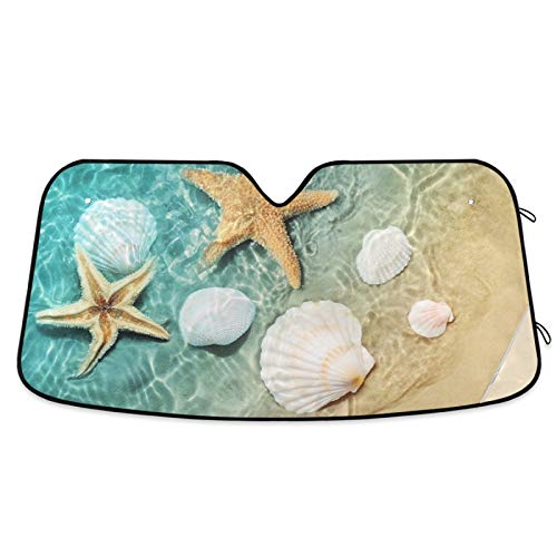 Starfish Seashell Summer Beach Car Windshield Sunshade Foldable Reflective Sun Shade Blocks UV Rays - color: Beach