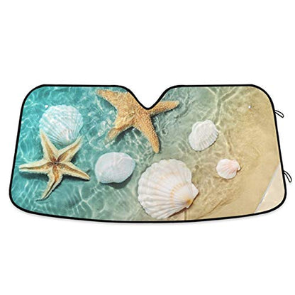 Starfish Seashell Summer Beach Car Windshield Sunshade Foldable Reflective Sun Shade Blocks UV Rays - color: Beach