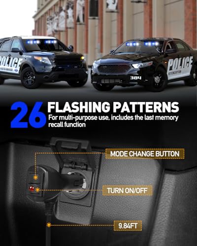 HLauto 2002L Emergency Dash Strobe Lights: Blue White Safety Lights, Flashing Warning Hazard Windshield Visor Traffic Light Bars for Trucks, Construction Vehicles (2x8.5 inch, 48LED) - color: Blue/White