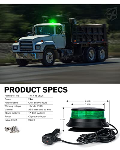 Xprite LED Rotating Beacon Light, 4.5Inch Super Bright Forklift Strobe Lights w/Magnetic Base for 12-24V Construction Truck Patrol Car Tractor Golf Carts-Green - color: Green