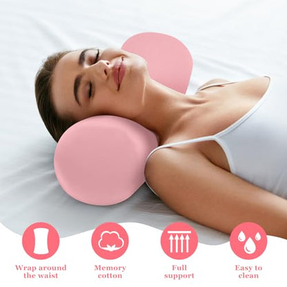 Wenqik 2 Pcs Lumbar Support Pillow Lumbar Roll Lower Pillow Office Seat Cushion with Adjustable Strap and Washable Cover for Travel Gaming Chair Car Seat Pain Relief(Pink) - color: Pink