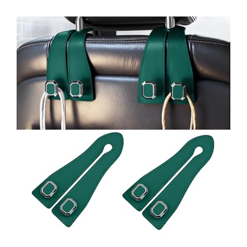 2PCS Car Headrest Hooks, Nappa Leather Metal Vehicle Double Seat Back Storage Hook for Purse Bag Coat, Multifunctional Automotive Interior Hanging Hanger, Universal Fit (Green) - color: Green