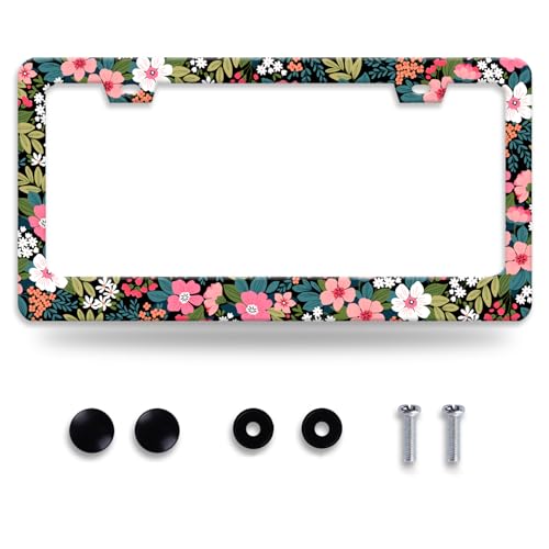Folk Art Flowers License Plate Frame Beautiful Floral License Plate Holder Funny Personalise Car Stainless Stee Decorative Parts for Standard Us Canada Vehicles 12x6 Inch for Women Men - color: Folk Art Flowers