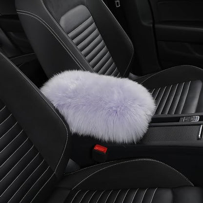 Genuine Sheepskin Center Console Cover Pad Genuine Furry Fluffy Wool Fur Car Armrest Cover Protector Universal Fit for SUV/Truck/Car - color: Long Wool-Dark Purple