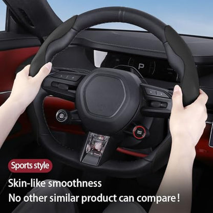 Car Steering Wheel Cover, Nappa Leather, Segmented, Anti-Slip, Odorless, Breathable, for General Motors, 14-15inch (Black) - color: Black