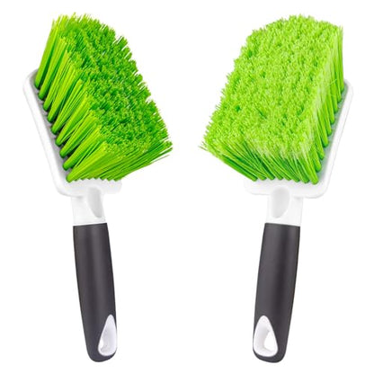 2 Pack Car Wash Brush, Tire Brush for Cleaning Tires, Soft & Stiff Bristle Wheel Cleaner, Car Cleaning Supplies for Wheels, Rims, Carpet, Truck, SUV, Moto, RV, Motorcycle - color: Green
