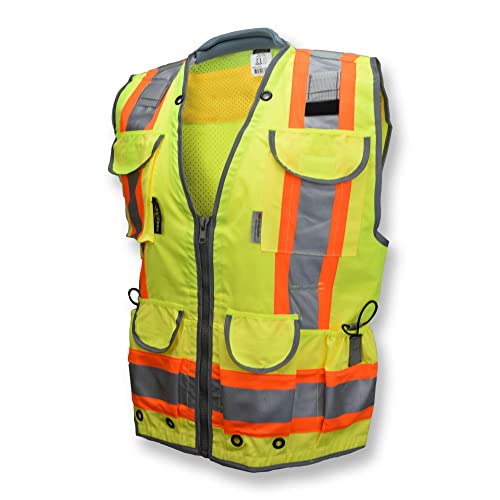 Radians SV55 Hi Vis Type R Class 2 Engineer Safety Vest, Heavy Duty with Cargo Pockets, Padded Neck, Hi-Vis Green, Medium - color: Green, size: Medium