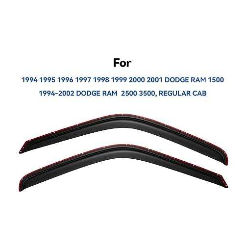 in-Channel Window Visors Rain Guards for 1994-2001 Dodge Ram 1500, Window Wind Deflectors Vent Shades for 94-02 Ram 2500 3500 - size: 1994-2001 ram 1500-regular cab