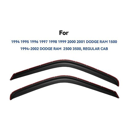 in-Channel Window Visors Rain Guards for 1994-2001 Dodge Ram 1500, Window Wind Deflectors Vent Shades for 94-02 Ram 2500 3500 - size: 1994-2001 ram 1500-regular cab