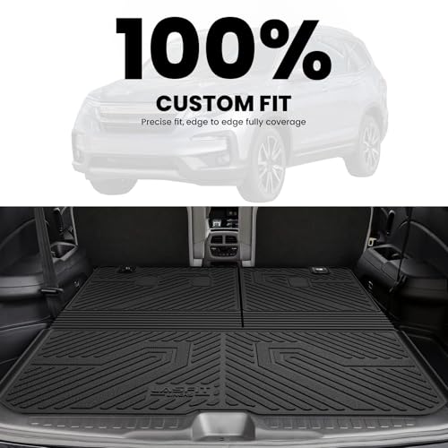 LASFIT Cargo Mat with Backrest Mat for Honda Pilot 2016-2022, Split & One-Piece Foldable Seating TPE Custom Fit Trunk Mat Cargo Liner with Seatback Mat Accessories, Black - style: 4）For Honda Pilot | 2016-2026 | Trunk Mat
