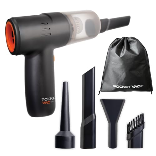 Pocket Vac 2-in-1 Cordless Handheld Vacuum and Blower – Rechargeable, Compact, Portable Mini Vacuum Cleaner for Car, Home, Kitchen, Pet Hair and Crumbs – with Reusable HEPA Filter – Great Gift Idea