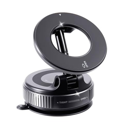 Vacuum Magnetic Suction Car Phone Holder Fold-able and and Hands-Free 360° Adjustable Rotation Phone Mount, Compatible with All Smartphones