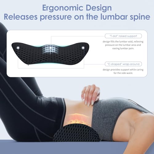 kasney Lumbar Support Pillow, Back Pillow for Low Back Pain Relief, Ergonomic Streamline Car Seat, Office Chair, Recliner and Bed (Black) - color: Black