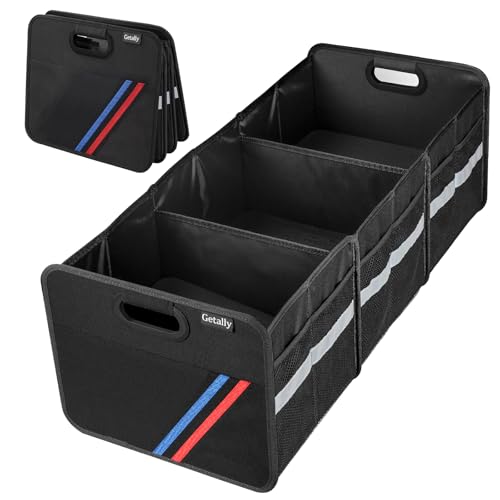 Trunk Organizer for Car， Collapsible Trunk Organizer with Multi Pockets, 3 Compartments Storage Organizer for Car SUV, Truck, Sedan - color: black